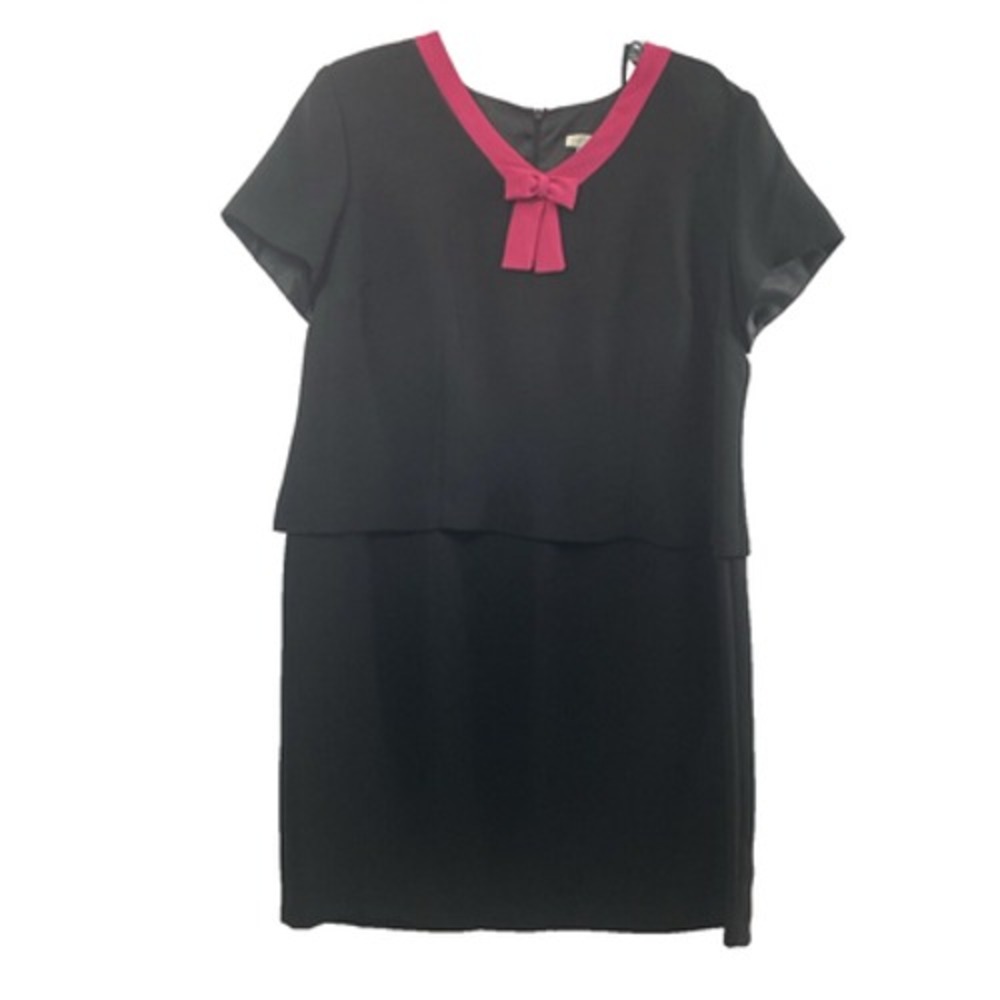 Lady Dorby Dress Womens 22WP‎ Black Pink Bow V Neck Midi Modest Office Church